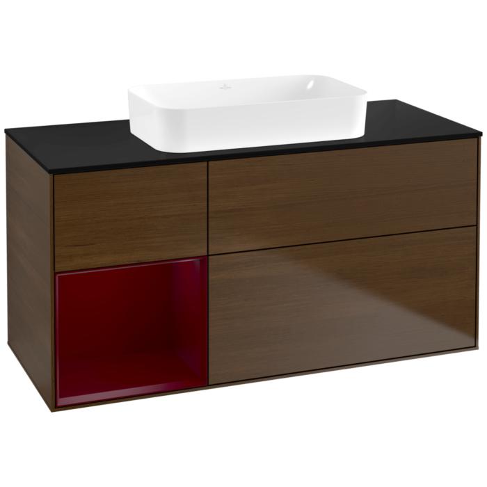 Villeroy Und Boch Finion Waschtischunterschrank F702HBGN 120X60,3X50,1Cm, Regal Links Peony, Walnut Veneer