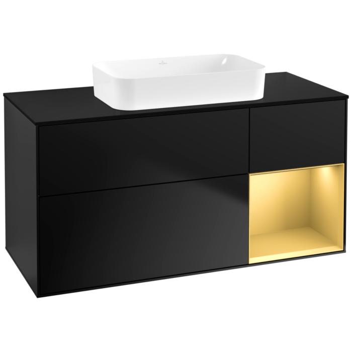 Villeroy Und Boch Finion Waschtischunterschrank G712HFPD 120X60,3X50,1Cm, Regal Rechts Gold Matt, Black Matt Lacquer