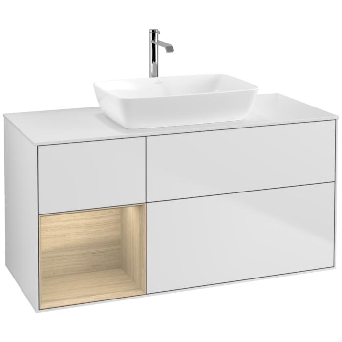 Villeroy Und Boch Finion Waschtischunterschrank F821PCMT 120Cm, Abdeckplatte White Matt, Regale Oak Veneer, White Matt Lacquer