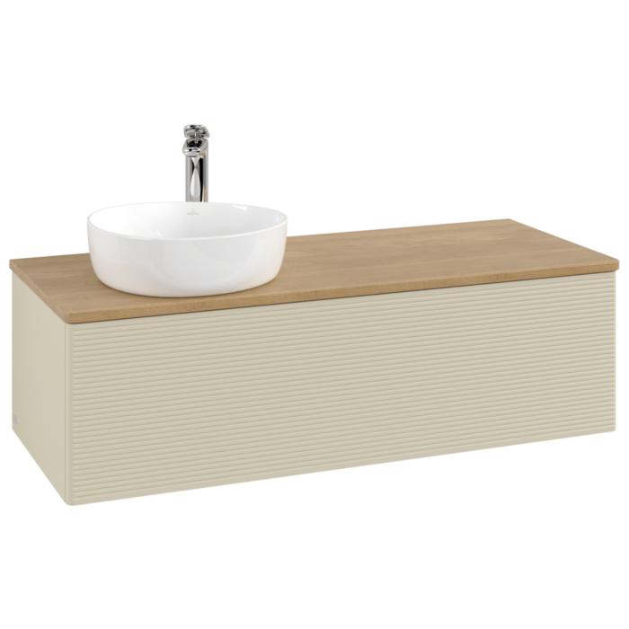 Villeroy Und Boch Antao Waschtisch-Unterschrank K33151HJ 120X36X50Cm, Hahnloch, Waschbeckenplattenfarbe Honey Oak, Silk Grey Matt Lacquer
