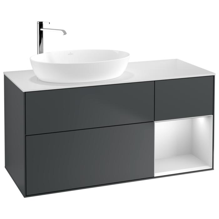 Villeroy Und Boch Finion Waschtischunterschrank G931MTHG 120Cm, Abdeckplatte White Matt, Emotion, Regale White Matt Lacquer, Midnight Blue Matt Lacquer