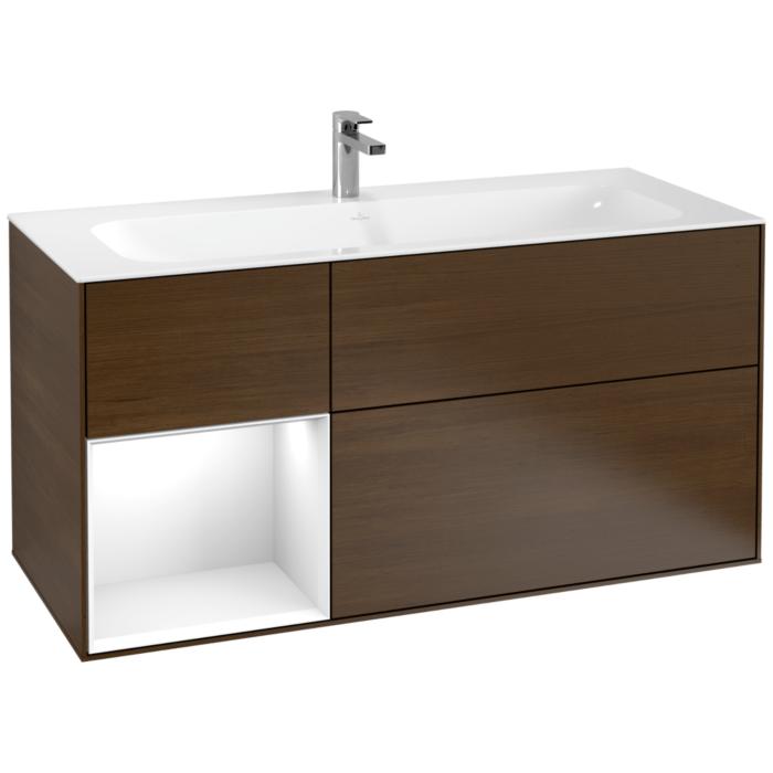 Villeroy Und Boch Finion Waschtischunterschrank G060GFGN 119,6X59,1Cm, Emotion, Regal Links Glossy White Lacquer, Walnut Veneer