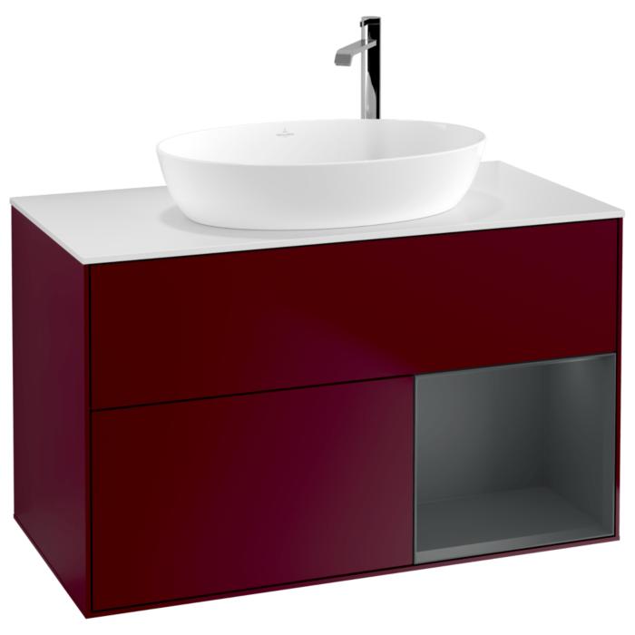 Villeroy Und Boch Finion Waschtischunterschrank F901HGHB 100Cm, Abdeckplatte White Matt, Regale Midnight Matt Lacquer, Peony Matt