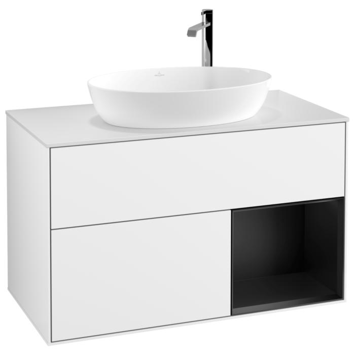 Villeroy Und Boch Finion Waschtischunterschrank F901PDGF 100Cm, Abdeckplatte White Matt, Regale Black Matt Lacquer, Glossy White Lacquer