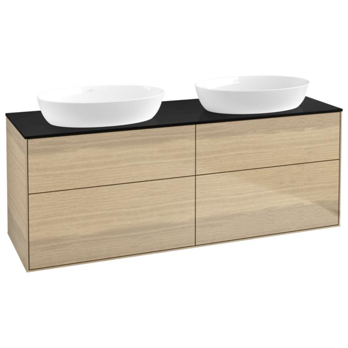 Villeroy Und Boch Finion Waschtischunterschrank GA8200PC 160X60,3Cm, Emotion, Abdeckplatte Black Matt, Oak Veneer