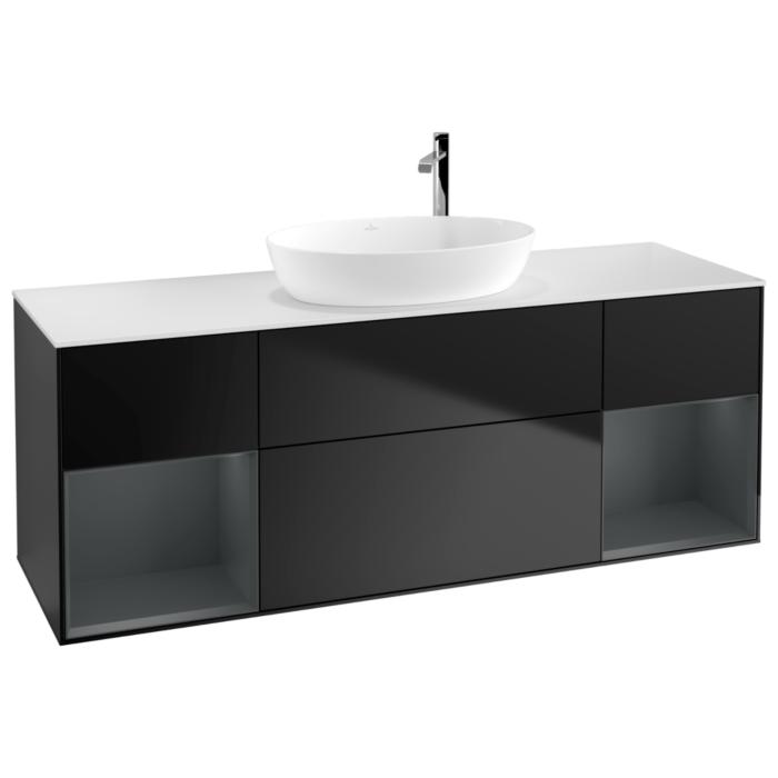 Villeroy Und Boch Finion Waschtischunterschrank F981HGPD 160Cm, Abdeckplatte White Matt, Regale Midnight Matt Lacquer, Black Matt Lacquer