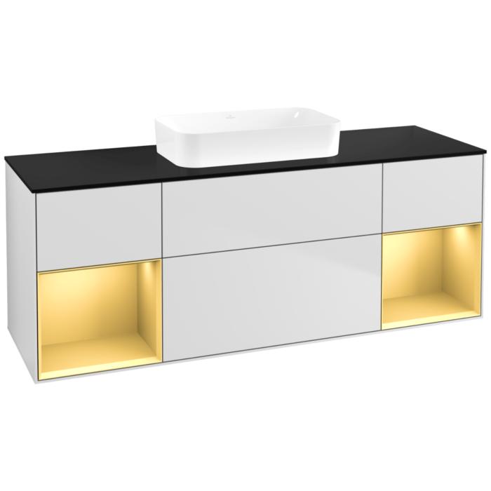 Villeroy Und Boch Finion Waschtischunterschrank F742HFMT 160X60,3X50,1Cm, Regale Gold Matt Lacquer, White Matt Lacquer