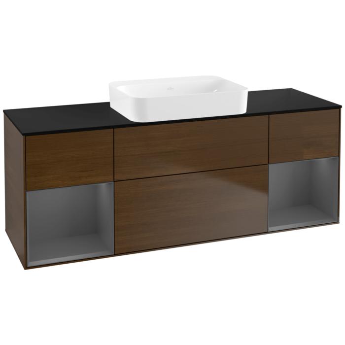 Villeroy Und Boch Finion Waschtischunterschrank G742GKGN 160X60,3X50,1Cm, Regale Anthracite Matt Lacquer, Walnut Veneer