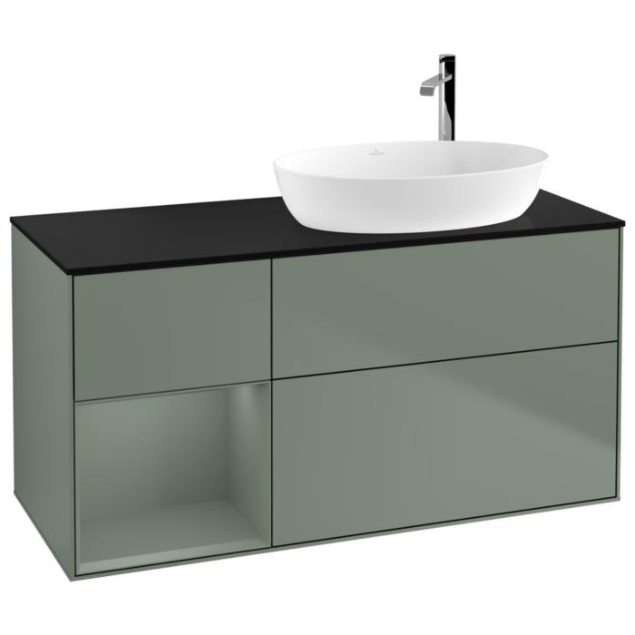 Villeroy Und Boch Finion Waschtischunterschrank F922GMGM 120Cm, Abdeckplatte Black Matt, Regale Olive Matt Lacquer, Olive Matt Lacquer