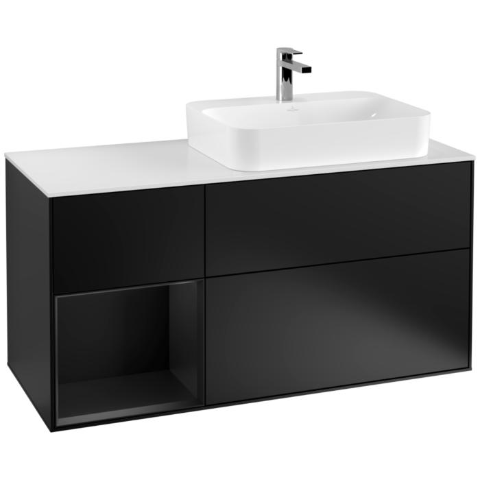 Villeroy Und Boch Finion Waschtischunterschrank F391PDPD 120Cm, Abdeckplatte White Matt, Regal Links Black Matt Lacquer, Black Matt Lacquer