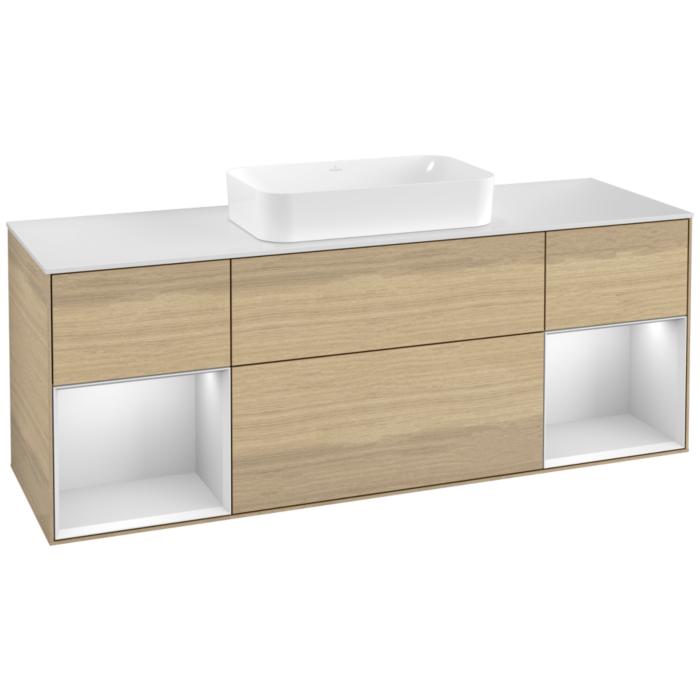 Villeroy Und Boch Finion Waschtischunterschrank F331MTPC 160X60,3Cm, Abdeckplatte White Matt, Regale White Matt Lacquer, Oak Veneer
