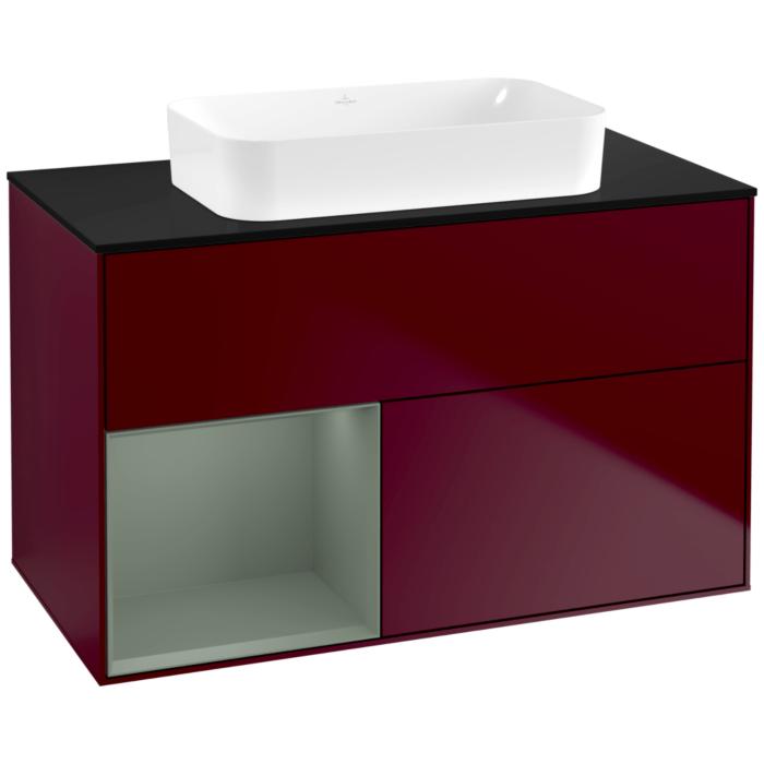 Villeroy Und Boch Finion Waschtischunterschrank F652GMHB 100X60,3X50,1Cm, Regal Links Olive Matt Lacquer, Peony Matt