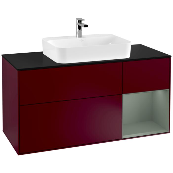 Villeroy Und Boch Finion Waschtischunterschrank G422GMHB 120Cm, Abdeckplatte Black Matt, Emotion, Regal Rechts Olive Matt, Peony Matt