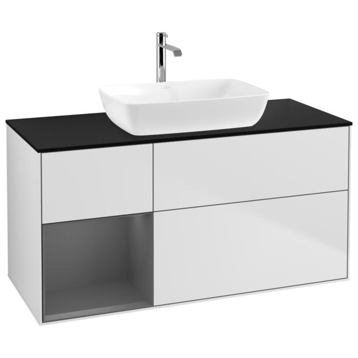 Villeroy Und Boch Finion Waschtischunterschrank G822GKMT 120Cm, Abdeckplatte Black Matt, Emotion, Regale Anthracite Matt Lacquer, White Matt Lacquer