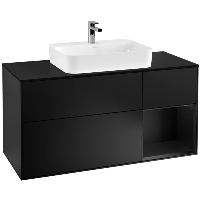 Villeroy Und Boch Finion Waschtischunterschrank F422PDPD 120Cm, Abdeckplatte Black Matt, Regal Rechts Black Matt Lacquer, Black Matt Lacquer