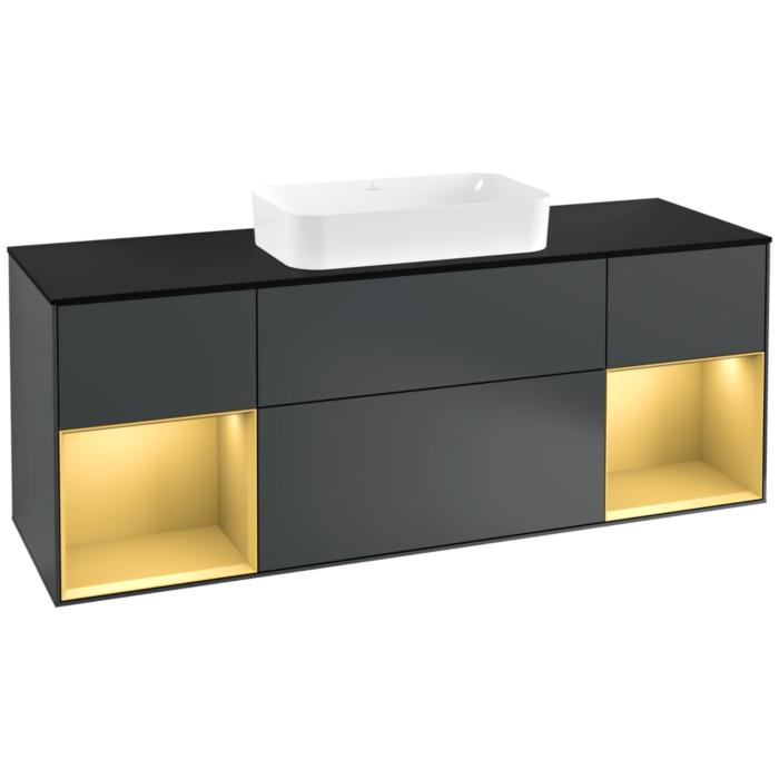 Villeroy Und Boch Finion Waschtischunterschrank G332HFHG 160Cm, Abdeckplatte Black Matt, Emotion, Regale Gold Matt Lacquer, Midnight Blue Matt Lacquer