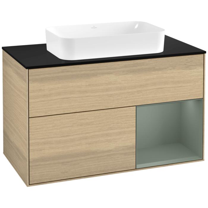 Villeroy Und Boch Finion Waschtischunterschrank G662GMPC 100X60,3X50,1Cm, Regal Rechts Olive Matt Lacquer, Oak Veneer
