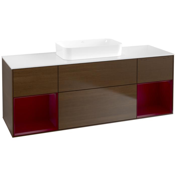Villeroy Und Boch Finion Waschtischunterschrank F741HBGN 160X60,3X50,1Cm, Regale Peony Matt Lacquer, Walnut Veneer