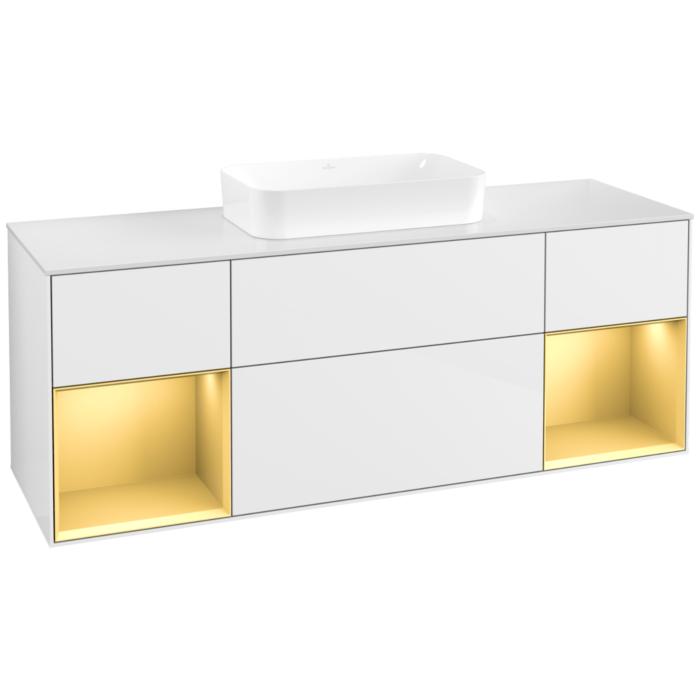Villeroy Und Boch Finion Waschtischunterschrank F741HFGF 160X60,3X50,1Cm, Regale Gold Matt Lacquer, Glossy White Lacquer