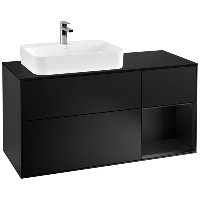 Villeroy Und Boch Finion Waschtischunterschrank G402PDPD 120Cm, Abdeckplatte Black Matt, Emotion, Regal Rechts Black Matt Lacquer, Black Matt Lacquer