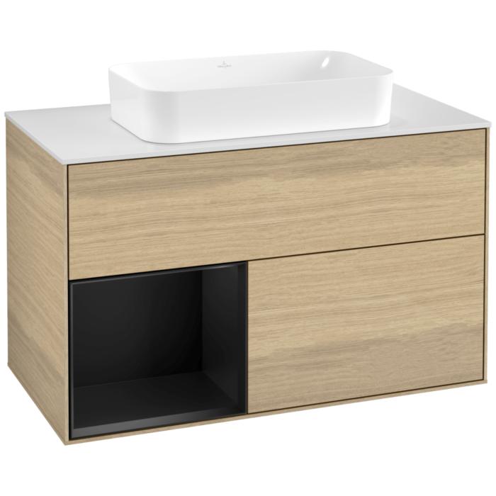 Villeroy Und Boch Finion Waschtischunterschrank G651PDPC 100X60,3X50,1Cm, Regal Links Black Matt Lacquer, Oak Veneer