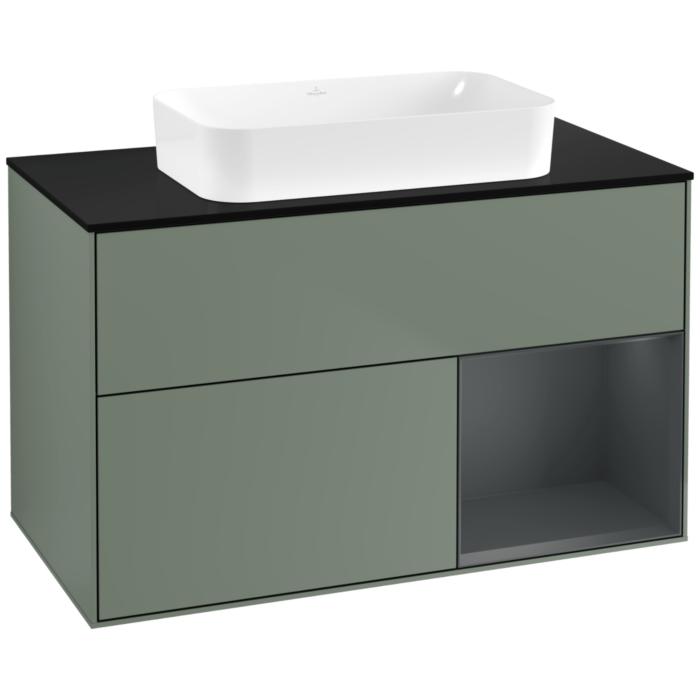 Villeroy Und Boch Finion Waschtischunterschrank F662HGGM 100X60,3X50,1Cm, Regal Rechts Midnight Blue Matt Lacquer, Olive Matt Lacquer