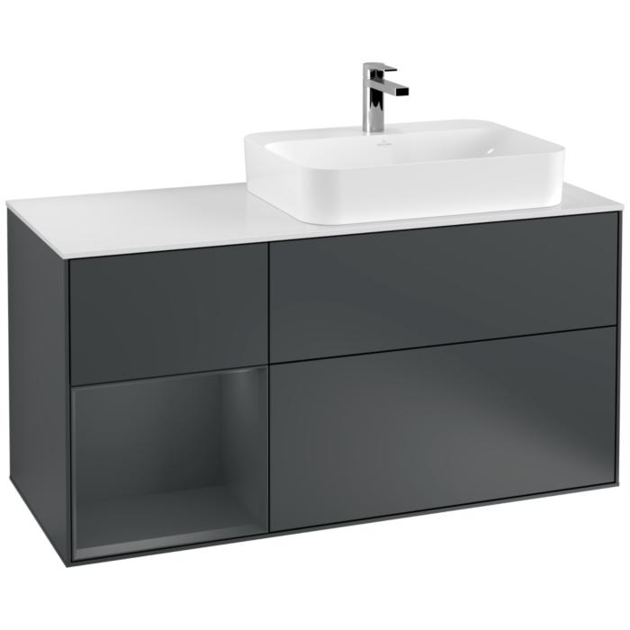 Villeroy Und Boch Finion Waschtischunterschrank F391HGHG 120Cm, Abdeckplatte White Matt, Regal Links Midnight Blue Matt Lacquer, Midnight Blue Matt Lacquer