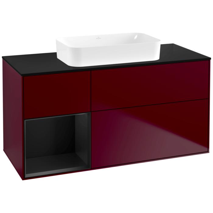 Villeroy Und Boch Finion Waschtischunterschrank G702PDHB 120X60,3X50,1Cm, Regal Rechts Black Matt Lacquer, Peony Matt