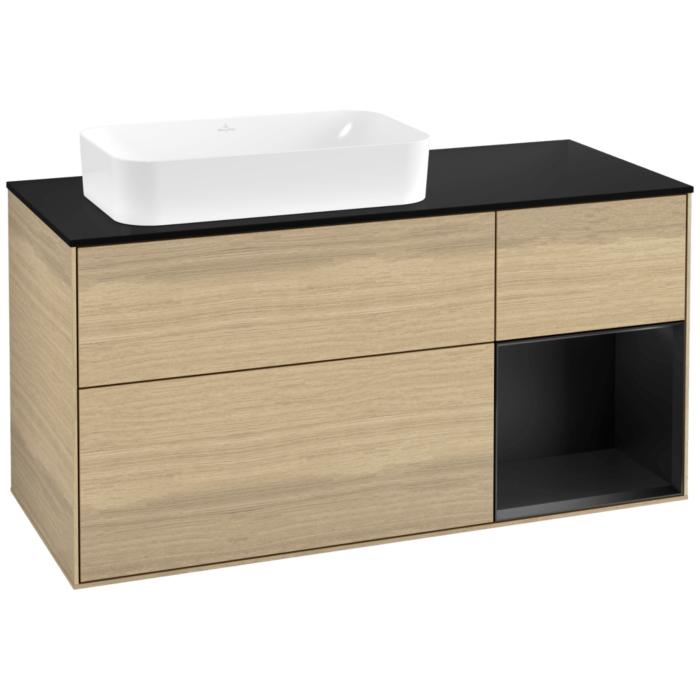 Villeroy Und Boch Finion Waschtischunterschrank F692PDPC 120X60,3X50,1Cm, Regal Rechts Black Matt Lacquer, Oak Veneer