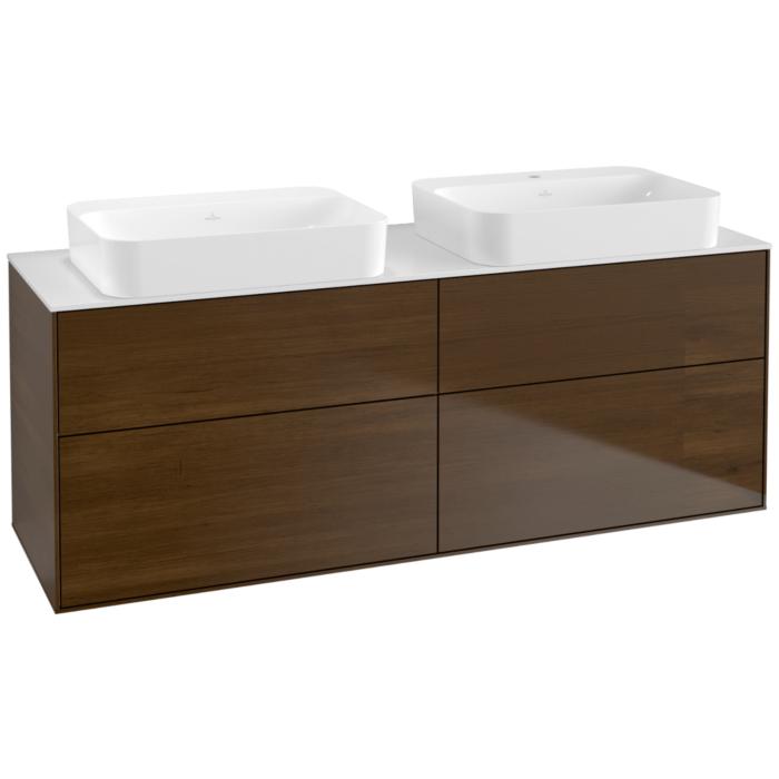 Villeroy Und Boch Finion Waschtischunterschrank G72100GN 160X60,3X50,1Cm, Glass White Matt, Walnut Veneer