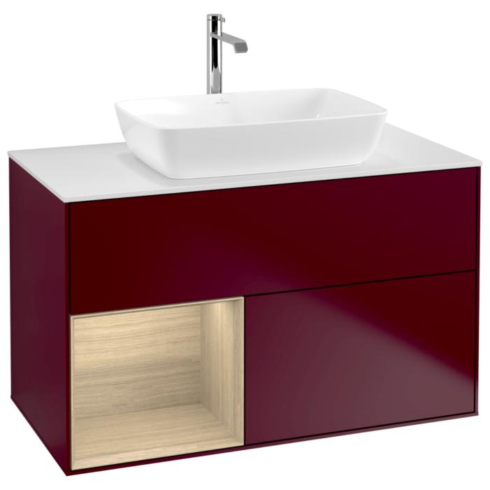 Villeroy Und Boch Finion Waschtischunterschrank G771PCHB 100Cm, Abdeckplatte White Matt, Emotion, Regale Oak Veneer, Peony Matt