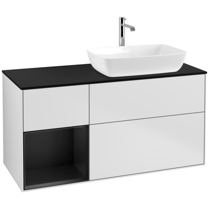 Villeroy Und Boch Finion Waschtischunterschrank F802PDMT 120Cm, Abdeckplatte Black Matt, Regale Black Matt Lacquer, White Matt Lacquer