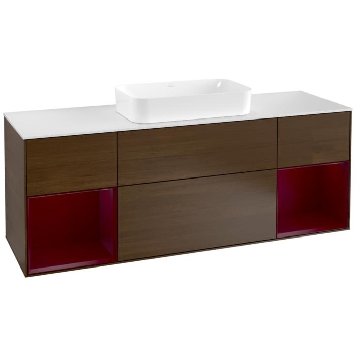 Villeroy Und Boch Finion Waschtischunterschrank G331HBGN 160Cm, Abdeckplatte White Matt, Emotion, Regale Peony Matt Lacquer, Walnut Veneer