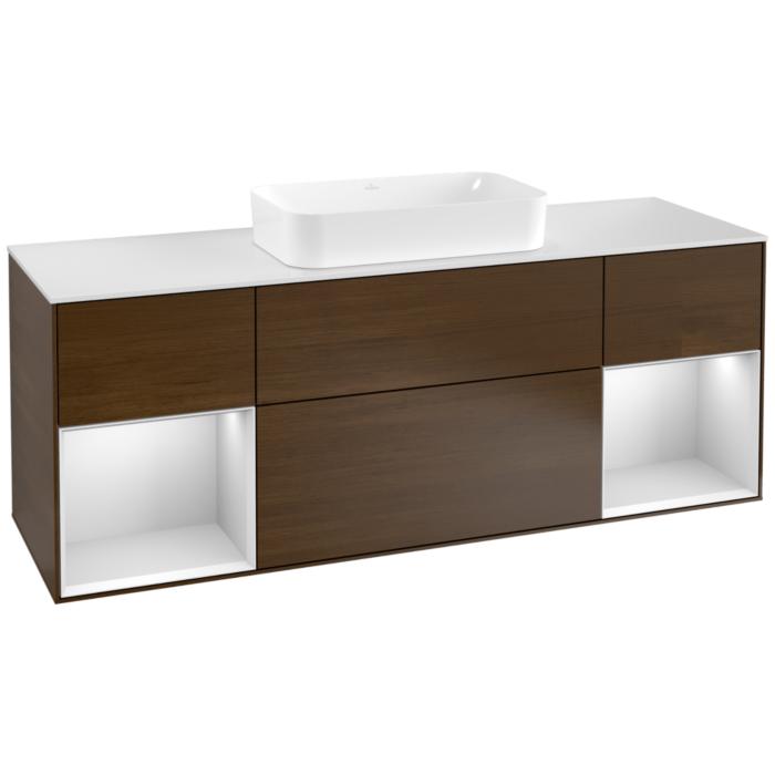 Villeroy Und Boch Finion Waschtischunterschrank F331MTGN 160X60,3Cm, Abdeckplatte White Matt, Regale White Matt Lacquer, Walnut Veneer
