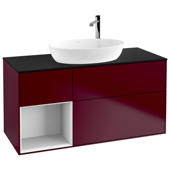 Villeroy Und Boch Finion Waschtischunterschrank G942GFHB 120Cm, Abdeckplatte Black Matt, Emotion, Regale Glossy White Lacquer, Peony Matt