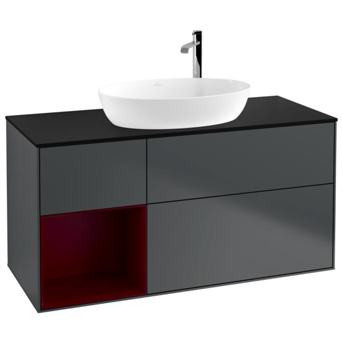 Villeroy und Boch Finion Waschtischunterschrank G942HBHG 120cm, Abdeckplatte black matt, Emotion, Regale Peony matt lacquer, Midnight Blue Matt Lacquer