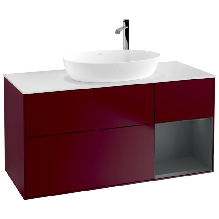 Villeroy Und Boch Finion Waschtischunterschrank G951HGHB 120Cm, Abdeckplatte White Matt, Emotion, Regale Midnight Matt Lacquer, Peony Matt