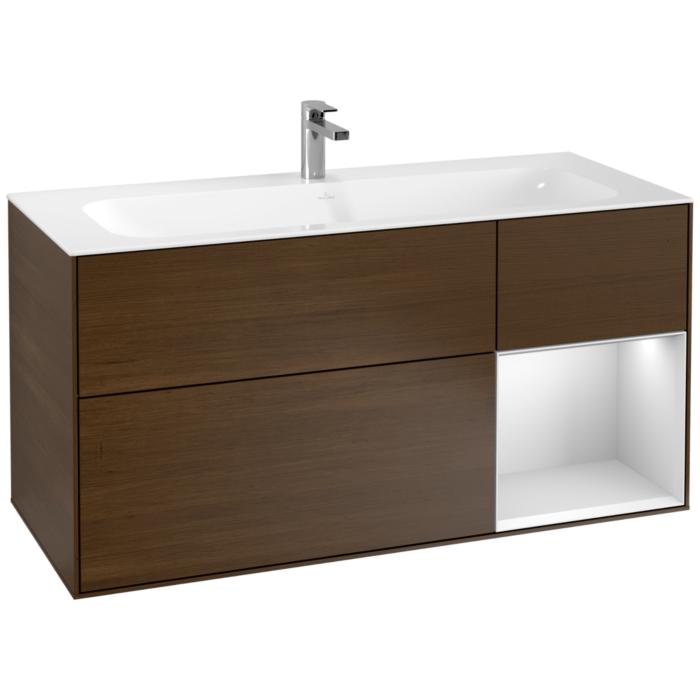Villeroy Und Boch Finion Waschtischunterschrank F070MTGN 119,6X59,1Cm, Regal Rechts White Matt Lacquer, Walnut Veneer