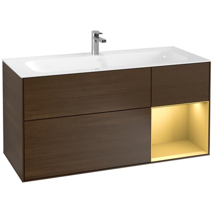 Villeroy Und Boch Finion Waschtischunterschrank F070HFGN 119,6X59,1Cm, Regal Rechts Gold Matt, Walnut Veneer