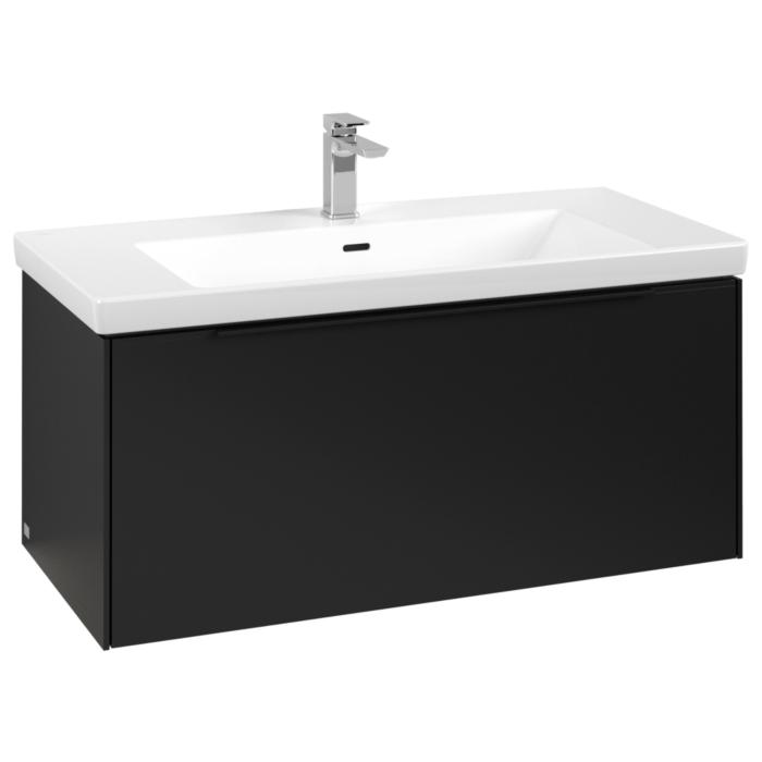 Villeroy Und Boch Subway 3.0 Waschtisch-Unterschrank C569L1VL 97,3X42,9X47,8Cm, Mit Led/Griff Volcano Black, Volcano Black