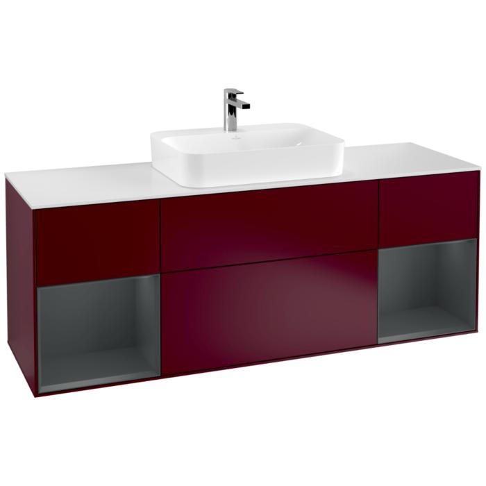 Villeroy Und Boch Finion Waschtischunterschrank G451HGHB 160Cm, Abdeckplatte White Matt, Emotion, Regale Midnight Matt Lacquer, Peony Matt