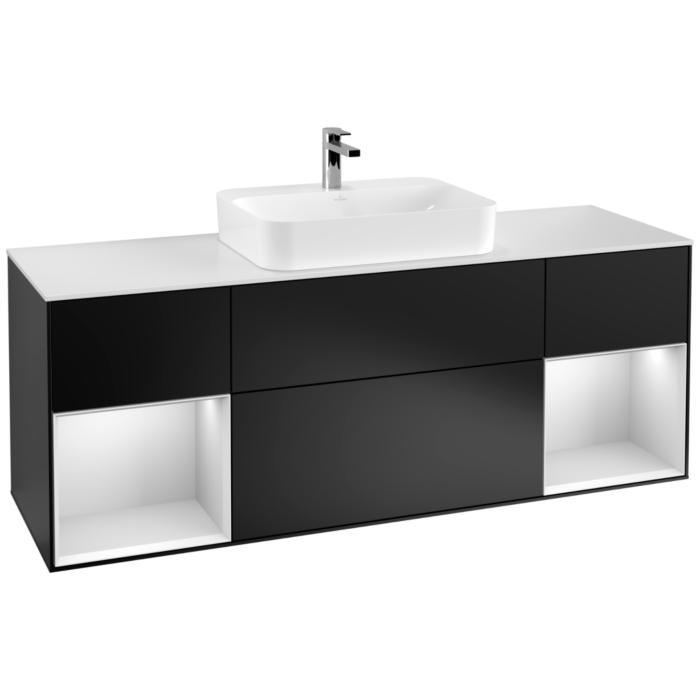 Villeroy Und Boch Finion Waschtischunterschrank F451MTPD 160X60,3Cm, Abdeckplatte White Matt, Regale White Matt Lacquer, Black Matt Lacquer