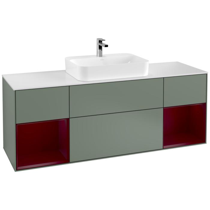 Villeroy Und Boch Finion Waschtischunterschrank F451HBGM 160X60,3Cm, Abdeckplatte White Matt, Regale Peony Matt Lacquer, Olive Matt Lacquer
