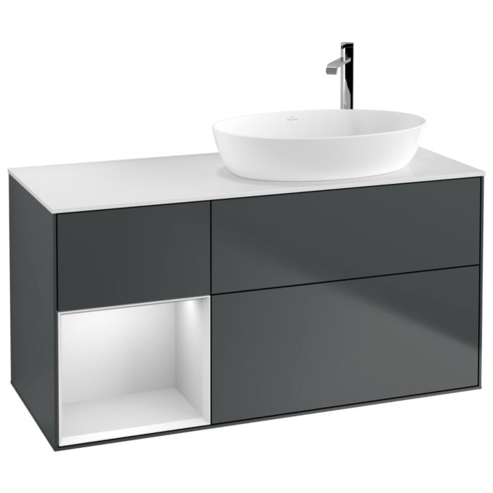 Villeroy Und Boch Finion Waschtischunterschrank G921MTHG 120Cm, Abdeckplatte White Matt, Emotion, Regale White Matt Lacquer, Midnight Blue Matt Lacquer