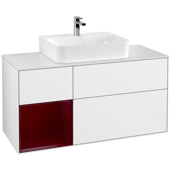 Villeroy Und Boch Finion Waschtischunterschrank F161HBGF 120Cm, Abdeckplatte White Matt, Regal Links Peony, Glossy White Lacquer