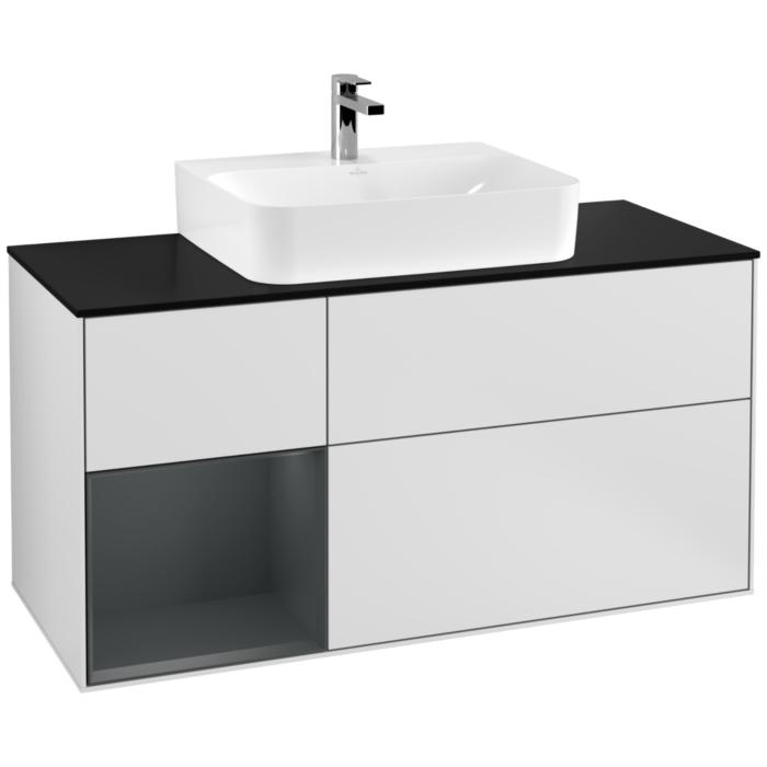 Villeroy Und Boch Finion Waschtischunterschrank F162HGMT 120Cm, Abdeckplatte Black Matt, Regal Links Midnight Blue Matt Lacquer, White Matt Lacquer