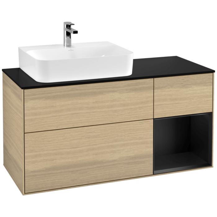 Villeroy Und Boch Finion Waschtischunterschrank G152PDPC 120Cm, Abdeckplatte Black Matt, Emotion, Regal Links Black Matt Lacquer, Oak Veneer