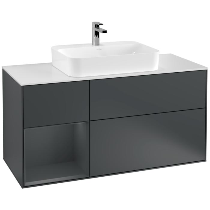 Villeroy Und Boch Finion Waschtischunterschrank F411HGHG 120Cm, Abdeckplatte White Matt, Regal Links Midnight Blue Matt Lacquer, Midnight Blue Matt Lacquer