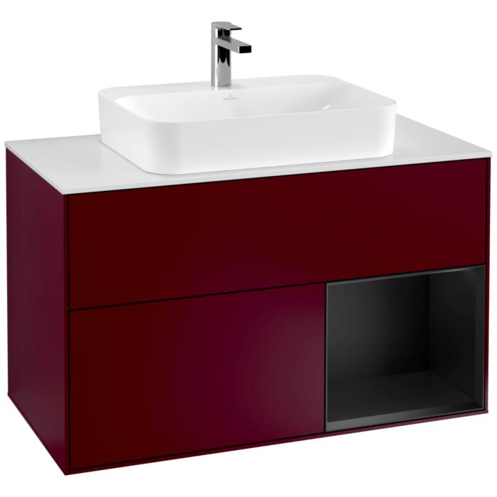 Villeroy Und Boch Finion Waschtischunterschrank F371PDHB 100Cm, Abdeckplatte White Matt, Regal Rechts Black Matt Lacquer, Peony Matt