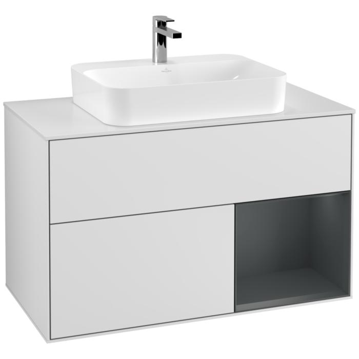 Villeroy Und Boch Finion Waschtischunterschrank F371HGMT 100Cm, Abdeckplatte White Matt, Regal Rechts Midnight Blue Matt Lacquer, White Matt Lacquer